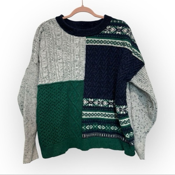 Lands’ End Women’s Patchwork Chunky Knit Sweater | Size M - Picture 1 of 4